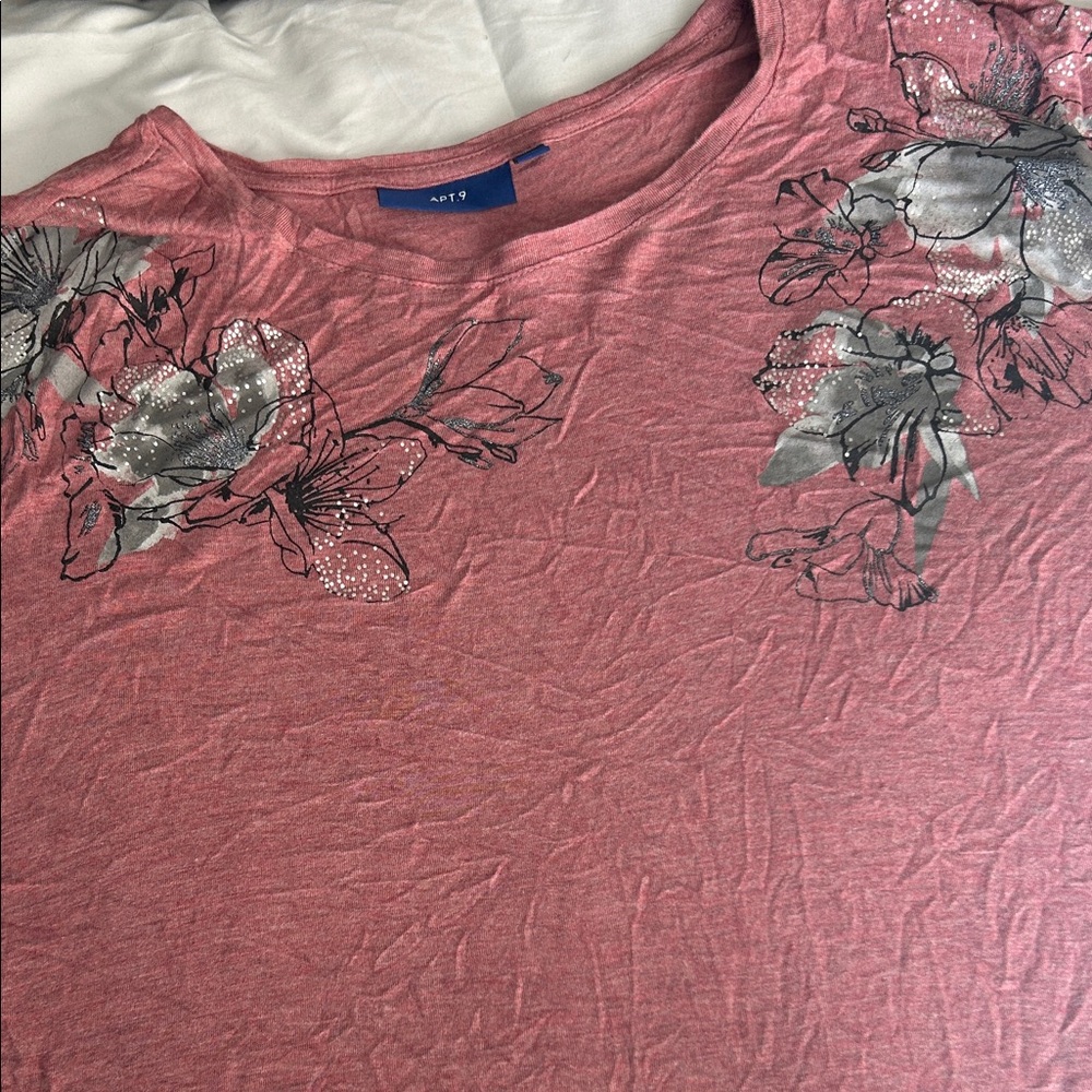 Apt. 9 Pink and Gray Floral Short Sleeve Tee